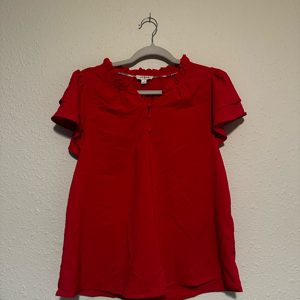 Umgee Red Ruffle Sleeve Blouse
